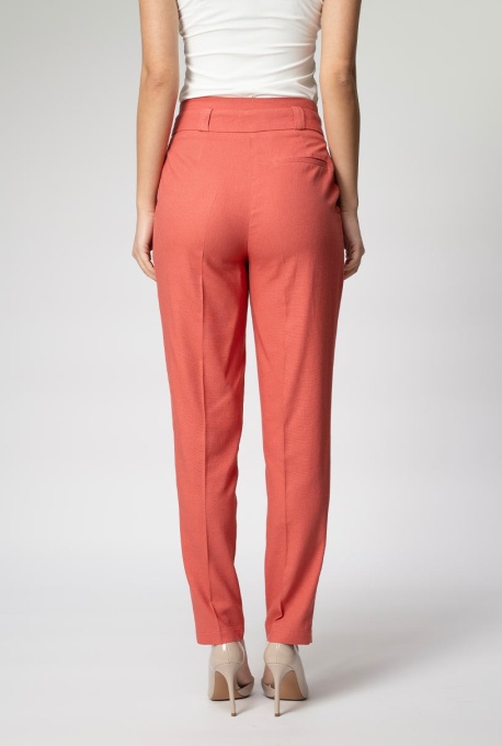 Pantaloni uni din in cu un croi drept si o cadere fluida si rafinata RENATA, Hermosa, caramiziu - Img 5