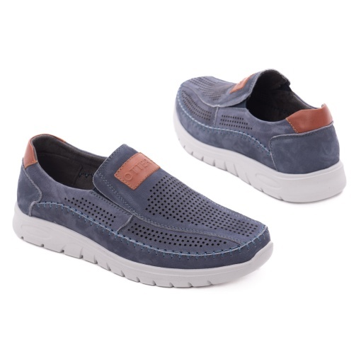 Pantofi barbati de vara din piele naturala nabuc, Otter 85DT80006A 42-2, bleumarin - Img 3