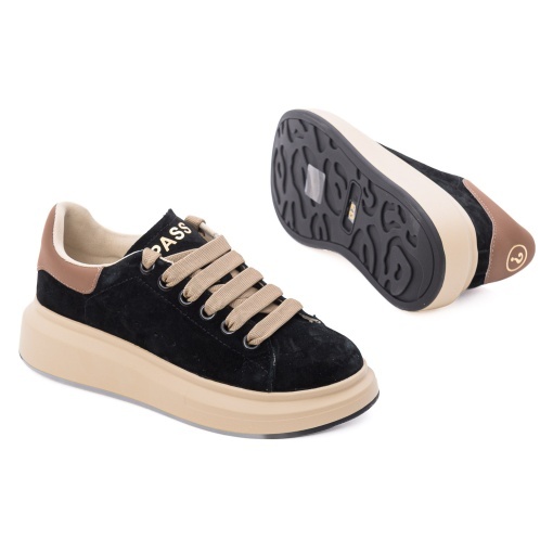 Pantofi dama casual din piele naturala nabuc, PASS Collection 1LX90002E 01-2, negru - Img 4