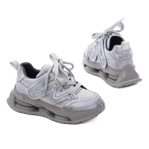 Pantofi dama din piele mix, PASS Collection 3OLY80007A 50-Z, gri deschis - Img 3