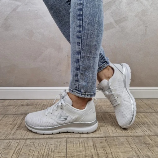 Pantofi dama sport din material textil, Skechers BOUNTIFUL - QUICK PA 12607 WSL WHITE/SI, alb - Img 4