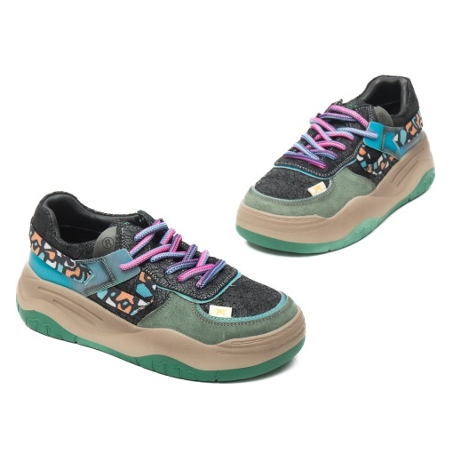 Pantofi dama sport din piele ecologica, Feeling S001, negru multicolor - Img 2