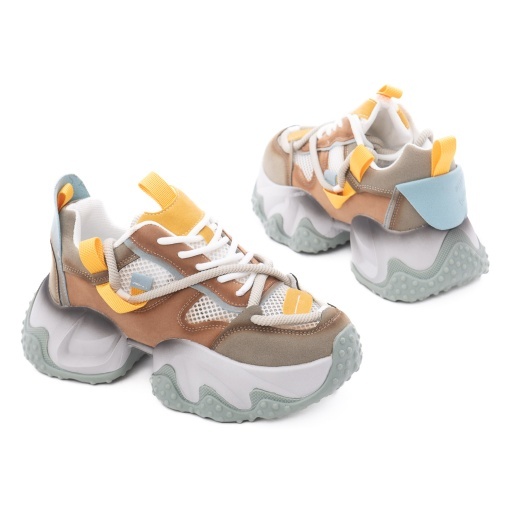 Pantofi dama sport din piele mix Feeling 5022, verde - Img 3