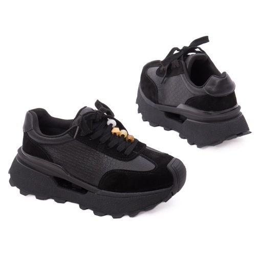 Pantofi dama sport din piele mix, Feeling, 68102, negru - Img 3