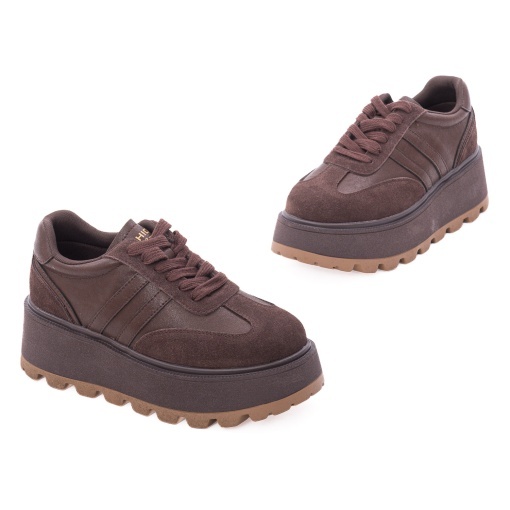 Pantofi dama sport din piele naturala, Feeling, 2510, maro - Img 2