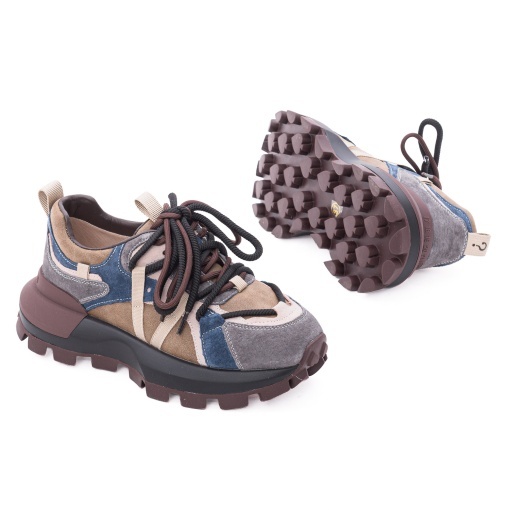 Pantofi dama sport din piele naturala nabuc, PASS Collection, 1LY90003C, gri diverse - Img 4