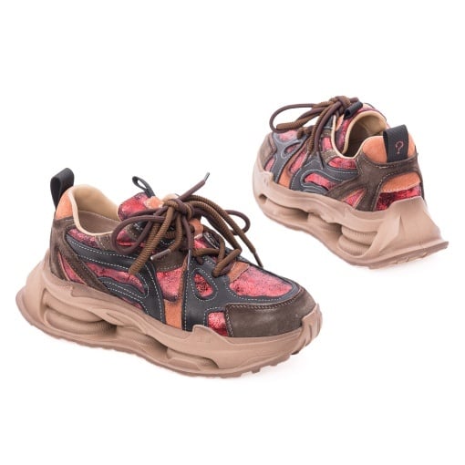 Pantofi dama sport din piele naturala nabuc, PASS Collection, 1LY90022B, multicolor - Img 4
