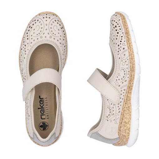Pantofi de vara,piele naturala, Rieker N4299-60 cu velcro bej - Img 8