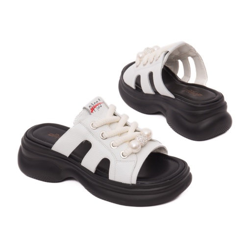 Papuci dama din piele naturala, PASS Collection, 9NMA60004A 13-N, alb - Img 3