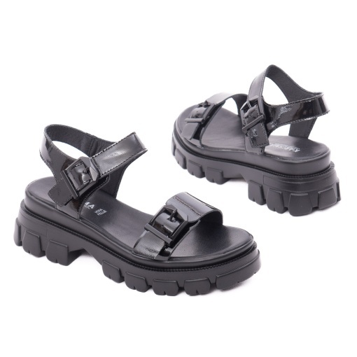 Sandale dama din piele naturala lacuita, Karisma V4VA60002A 01-L, negru - Img 3