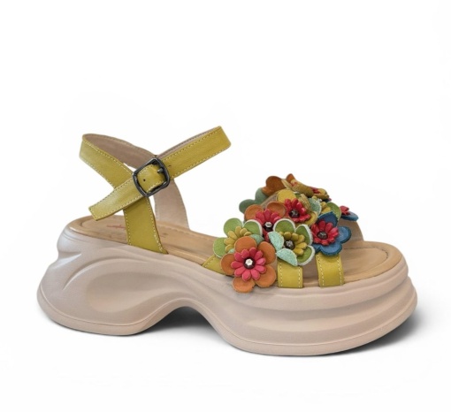 Sandale dama din piele naturala, PASS Collection 3OLY80012 08, galben - Img 9