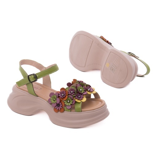 Sandale dama din piele naturala, PASS Collection 3OLY80012C 06-N, verde - Img 4