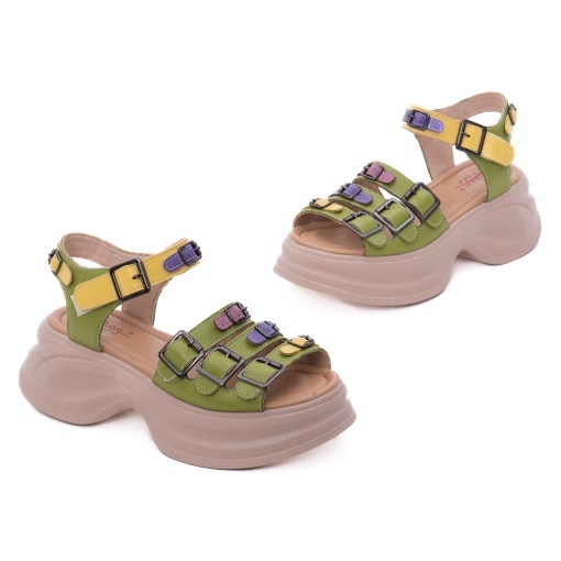 Sandale dama din piele naturala, PASS Collection 3OLY80013C 06-N, verde - Img 2