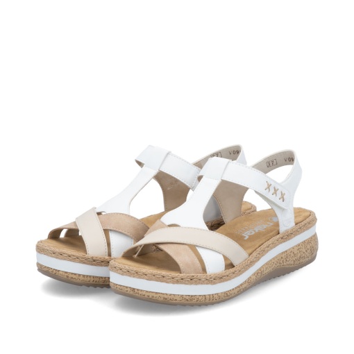 Sandale damă Rieker V0919-80 alb/bej, piele eco, platformă 4.5 cm - Img 7