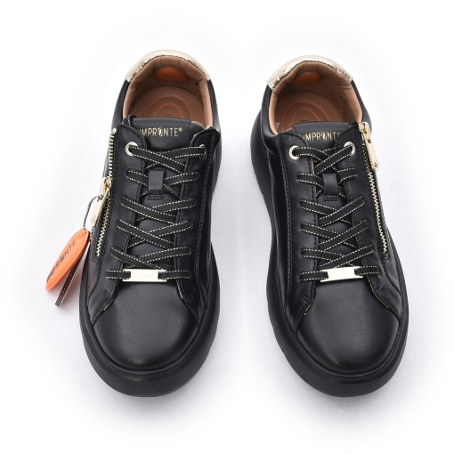 Sneakers damă din piele Impronte Venier Zip IL62501A 319, negru cu auriu — vedere de sus