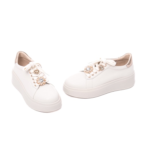Sneakers dama Pass Collection W1W160018B 97-N, talpa inalta, decoratiuni stralucitoare, alb - Img 2