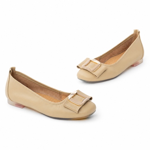 Balerini dama din piele naturala, PASS Collection M4M480009E 03-N, bej - Img 2