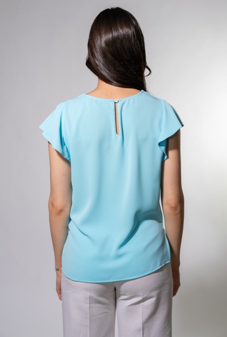 Bluza din sifon cu guler barcuta si decolteu in "V" KENDRA, Hermosa, aqua - Img 9
