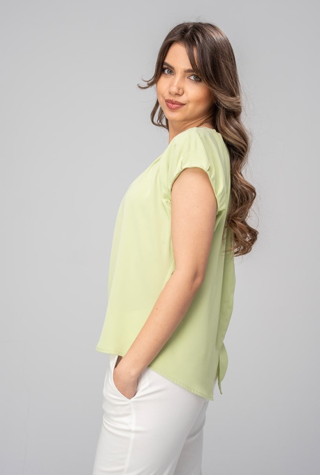 Bluza Stephy Uni cu Pliseuri Radiale și Textură Sculpturală Lime - Img 3
