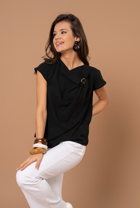 Bluza uni din sifon SYLVIE, Hermosa, negru - Img 4