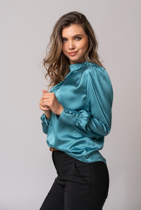 Bluza uni din vascoza cu un croi fluid si rafinat TIFFANY, Hermosa, turcoaz - Img 4