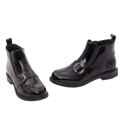 Botine dama din piele naturala lacuita, PASS Collection 1X470001A 01-L, negru - Img 2