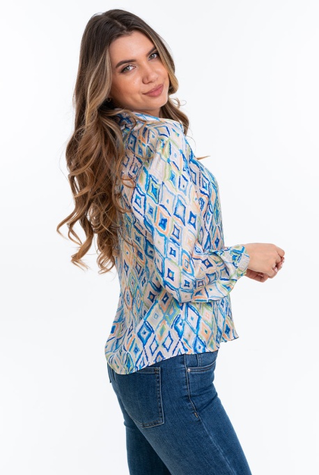 Camasa fashion din satin imprimat, VANESA, bleumarin - Img 3