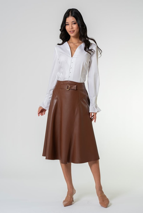 Fusta uni din piele ecologica dublata cu fleece LIDDY Hermosa, maro - Img 4