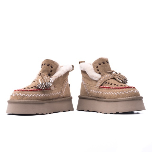 Ghete dama imblanite din piele intoarsa, O-JOO, GWEN ETNO OL52505A, taupe - Img 5