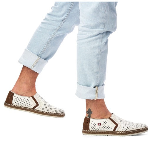 Mocasini bărbați Rieker B5297-80 albi – Piele naturală perforată - Img 2