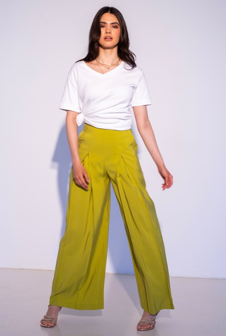 Pantaloni din rayon NORMA, Hermosa, lime - Img 3