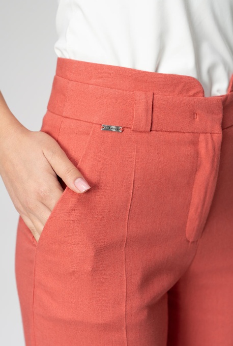 Pantaloni uni din in cu un croi drept si o cadere fluida si rafinata RENATA, Hermosa, caramiziu - Img 2