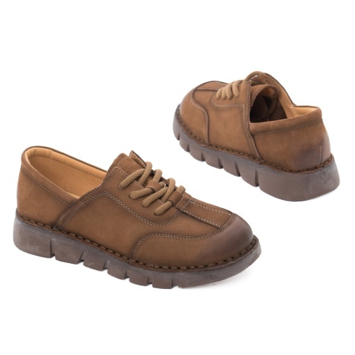 Pantofi dama casual din piele naturala, Feeling, 2388, maro kaki - Img 3