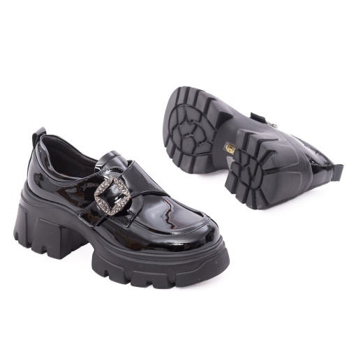 Pantofi dama eleganti din piele naturala lacuita, PASS Collection, 1M490031A, negru - Img 4
