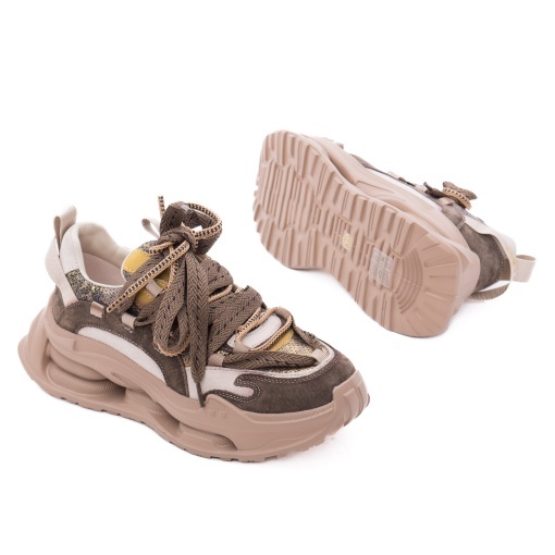 Pantofi dama sport din piele intoarsa, PASS Collection 3OLY80003B H6-I, maro diverse - Img 4
