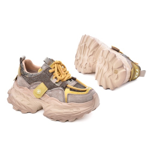 Pantofi sport femei din piele mix, Gryxx, 3OLY80018A 97-Z, bej - Img 4