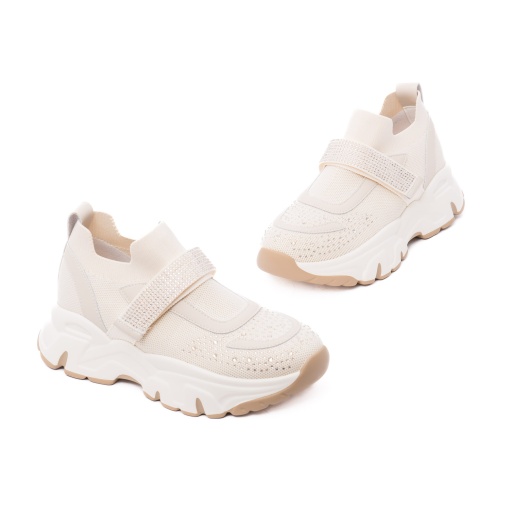 Pantofi vara dama PASS Collection, 2USL60006B 03-T din material textil, bej - Img 2