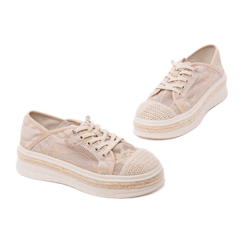 Pantofi vara dama PASS Collection, H3DL40014 03-T din material textil, bej - Img 2