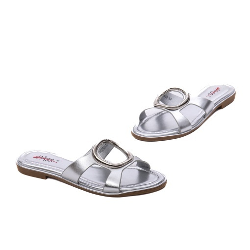 Papuci dama din piele naturala, PASS Collection 1WHD2506-59 18-N, argintiu - Img 2