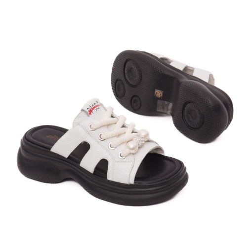 Papuci dama din piele naturala, PASS Collection, 9NMA60004A 13-N, alb - Img 4