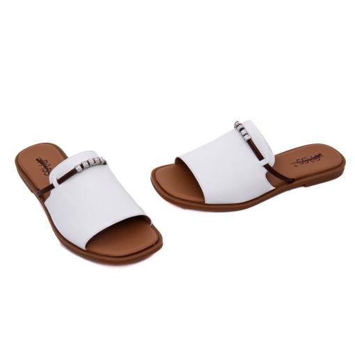 Papuci damă piele naturala, x4x460016b 13-n albi slip-on, design minimalist, casual vară - Img 2