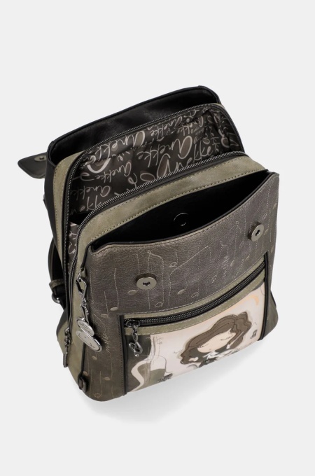 Rucsac damă ORCHESTRA WITH FLAP din piele ecologica, Anekke 43805-270 Kaki Multicolor - Img 8