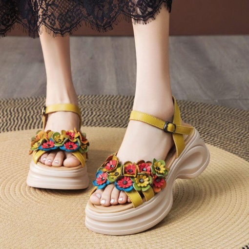 Sandale dama din piele naturala, PASS Collection 3OLY80012 08, galben - Img 6