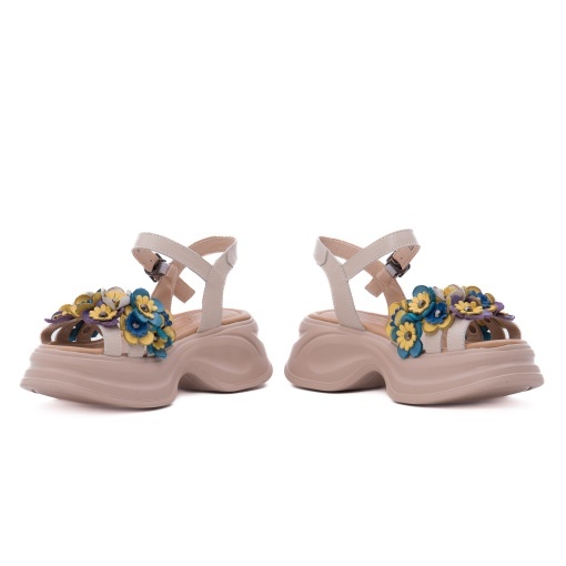 Sandale dama din piele naturala, PASS Collection 3OLY80012A 52-N, crem - Img 5