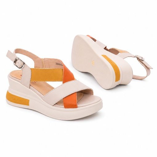 Sandale dama din piele naturala, PASS Collection J8J880012C 03-N, bej multicolor - Img 4