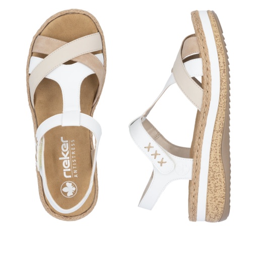 Sandale damă Rieker V0919-80 alb/bej, piele eco, platformă 4.5 cm - Img 8