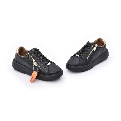 Sneakers damă din piele Impronte Venier Zip IL62501A 319, negru cu auriu — perspectivă pereche