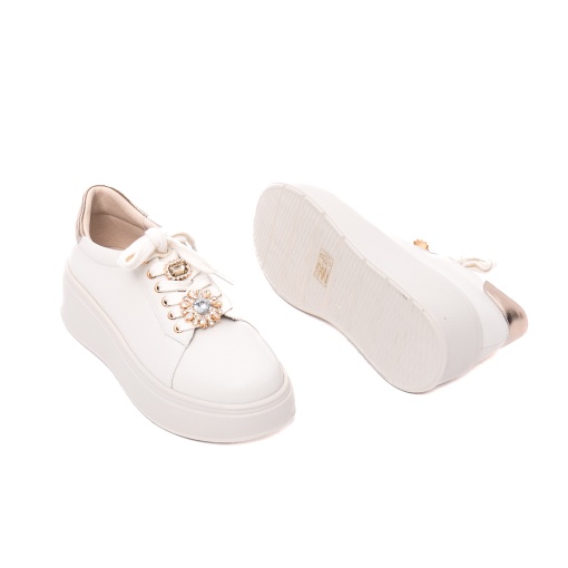 Sneakers dama Pass Collection W1W160018B 97-N, talpa inalta, decoratiuni stralucitoare, alb - Img 3