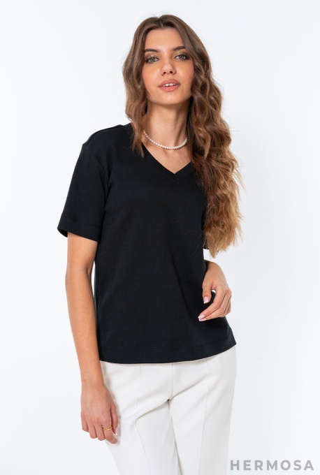 Tricou uni din bumbac AGNES Hermosa, negru - Img 6