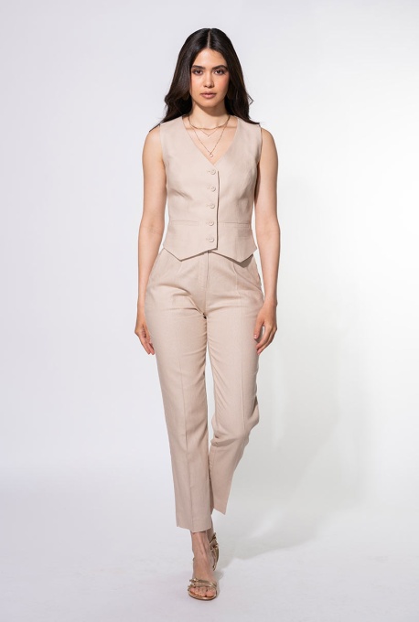 Vestă Yana Hermosa Bej – eleganță fără mâneci, croială cambrată - Img 4
